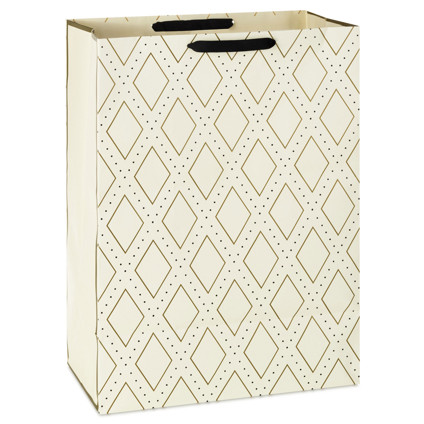 Gold and Black Diamonds and Dots on Cream Jumbo Bag Back image number 6