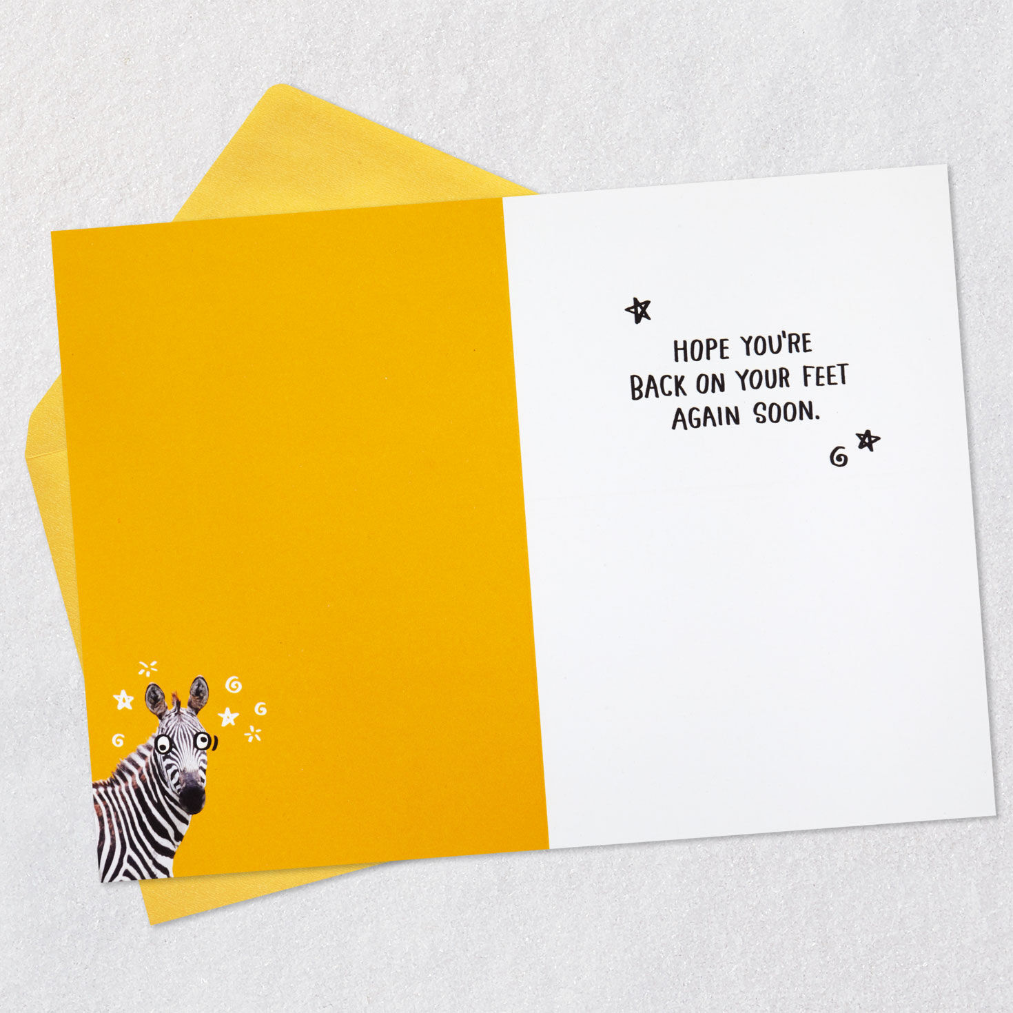 Fallen Zebra Funny Get Well Card Open card with envelope image number 3