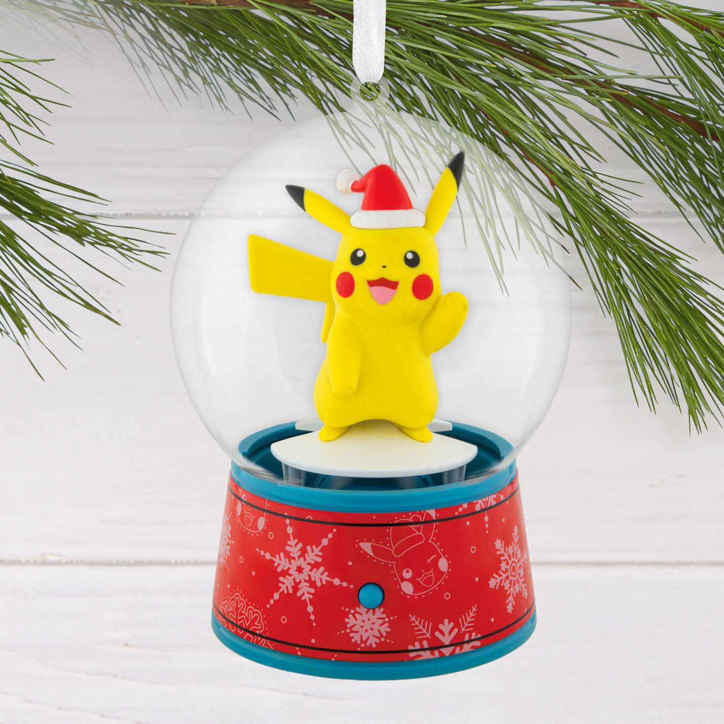 Pok&eacute;mon Pikachu Snow Globe Christmas Ornament hanging on tree image number 2