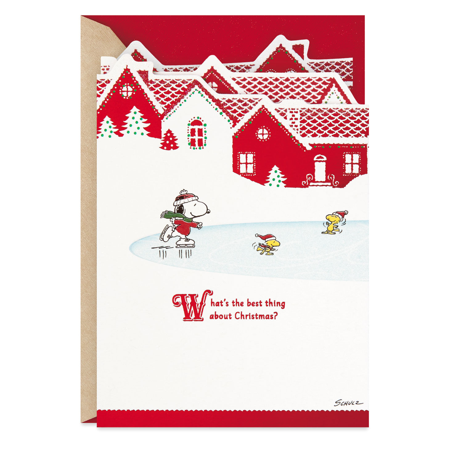 Hallmark Greeting Card Christmas Peanuts Snoopy Gang Ice Skating Woodstock 
