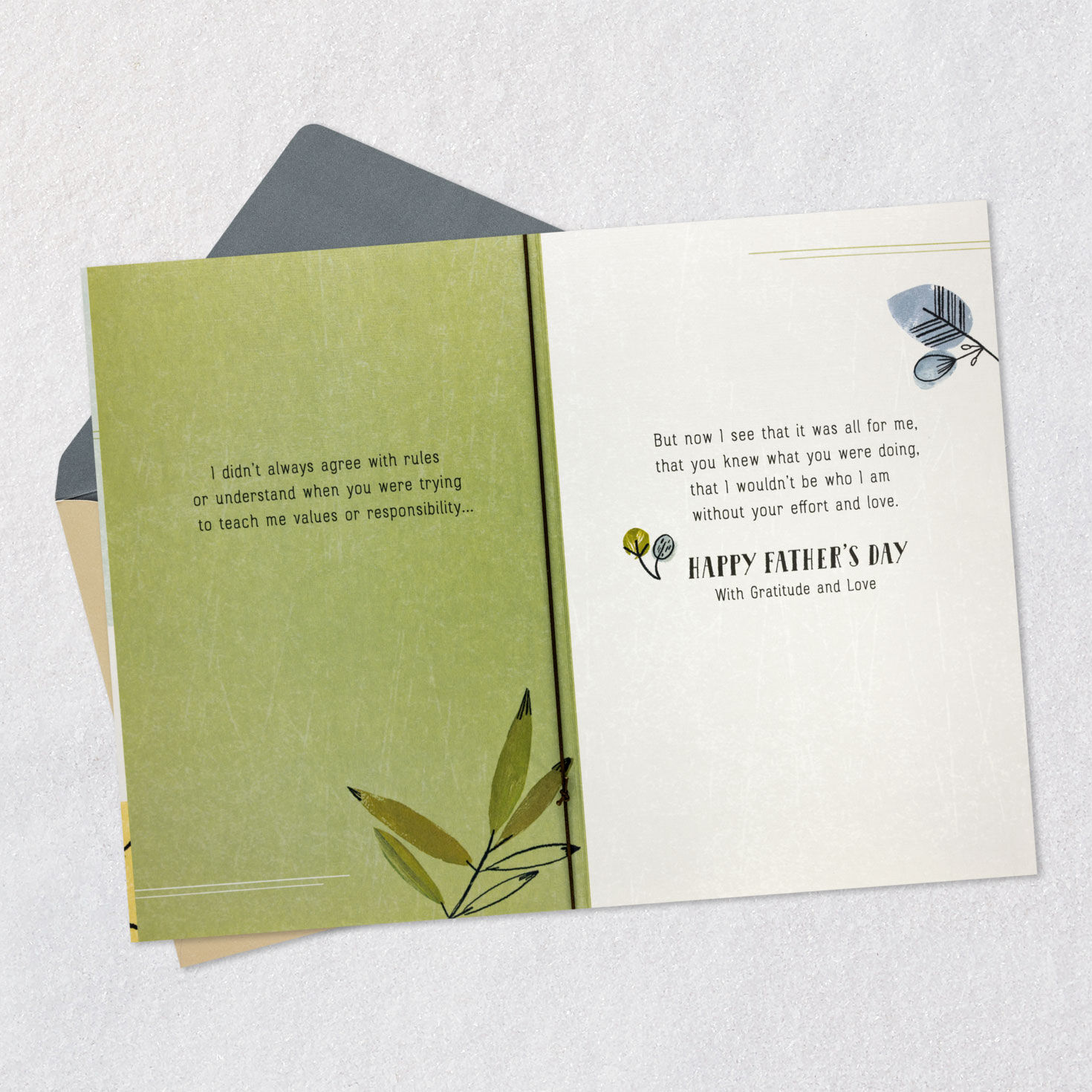 Leaves on Striped Background Dad Father's Day Card Open card with envelope image number 4