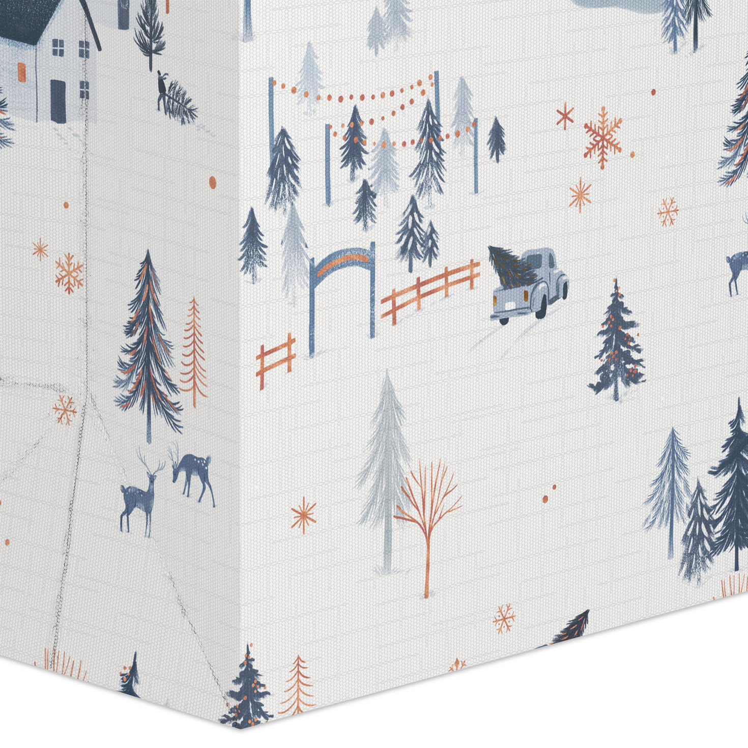 Snowy Blue Village on White Large Holiday Gift Bag Base/Side Detail image number 5
