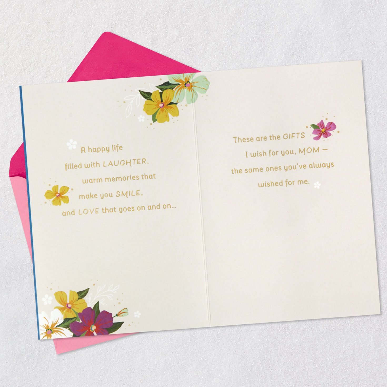 Flowers on Blue Mom Birthday Card Open card with envelope image number 4