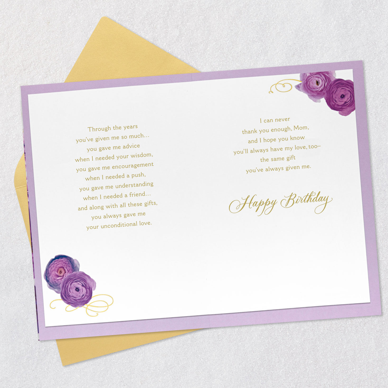 Purple Flowers Birthday Card for Mom Open card with envelope image number 4