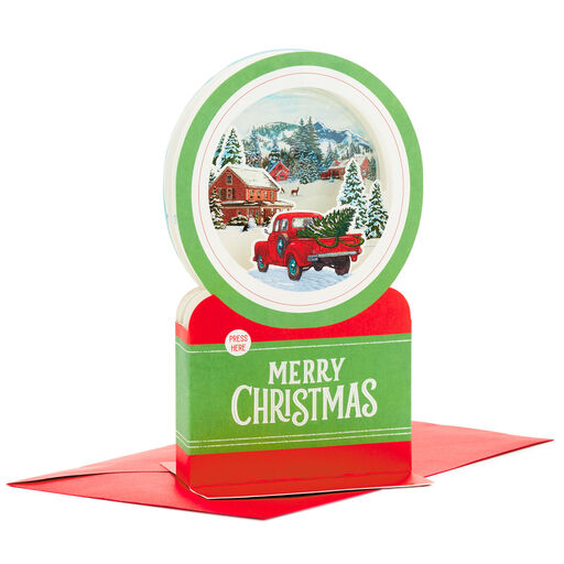 Red Truck Snow Globe Musical 3D Pop-Up Christmas Card With Motion, 