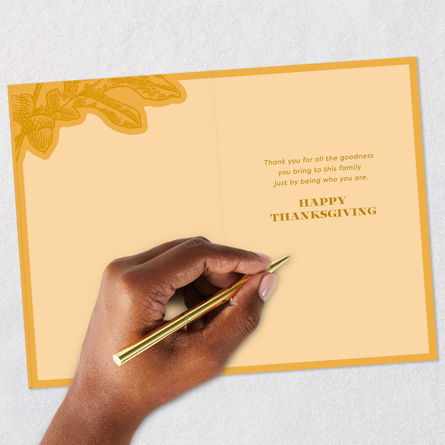 Gold Oak Leaf Thanksgiving Card for Son Signing card image number 6