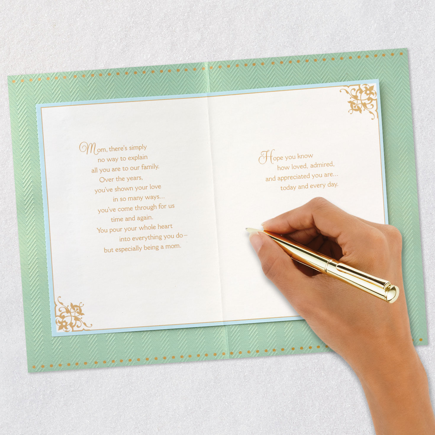 Ornate Gold Frame on Blue Birthday Card for Mom Signing card image number 7