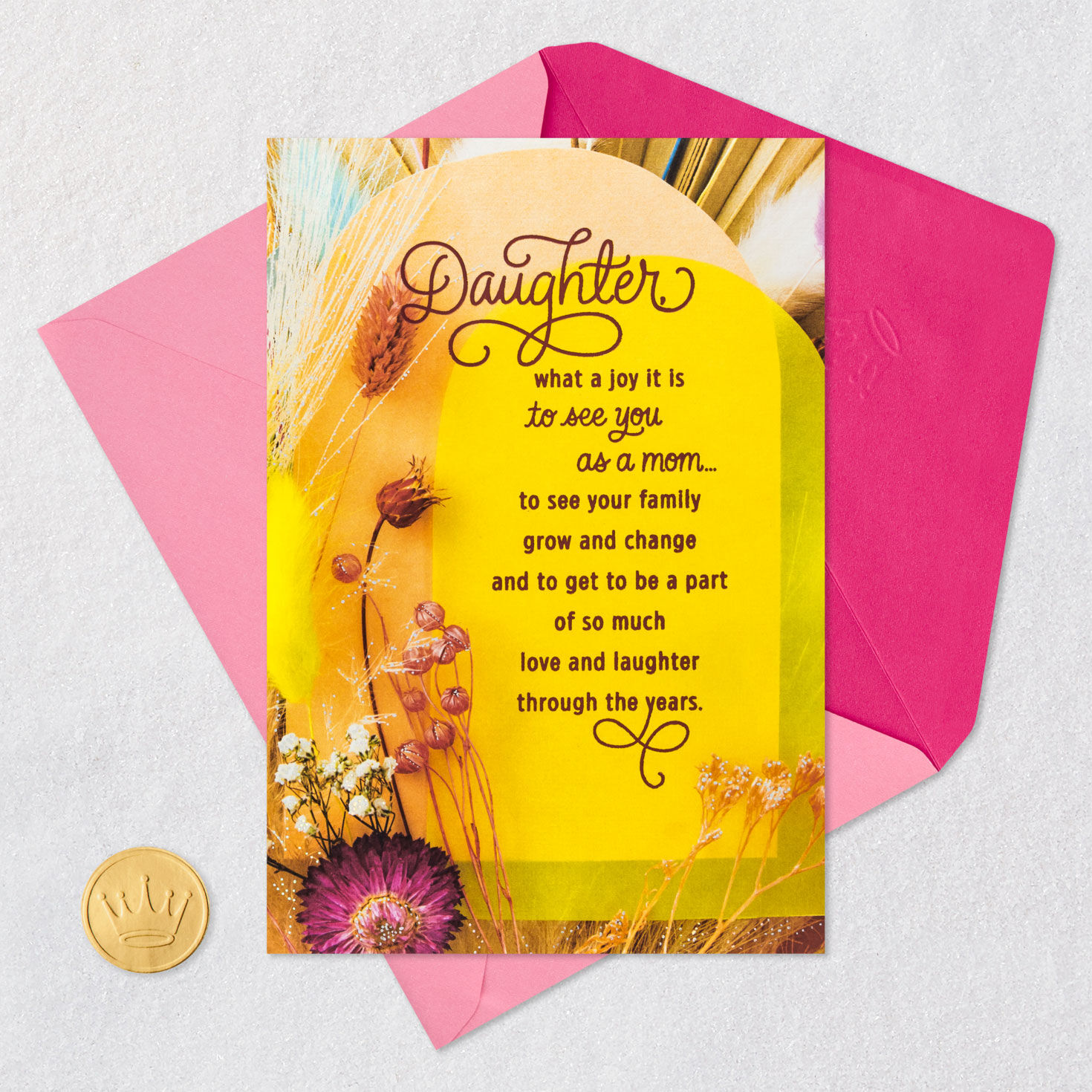 Dried Flowers Mother's Day Card from Both for Daughter Card Front with Envelope and Gold Seal image number 5