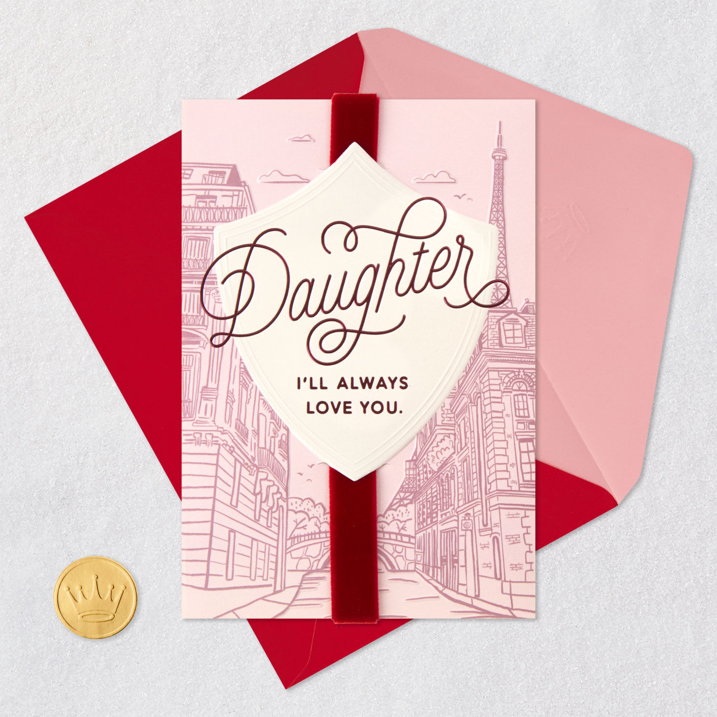 Paris City Scene Daughter Valentine's Day Card Card Front with Envelope and Gold Seal image number 7