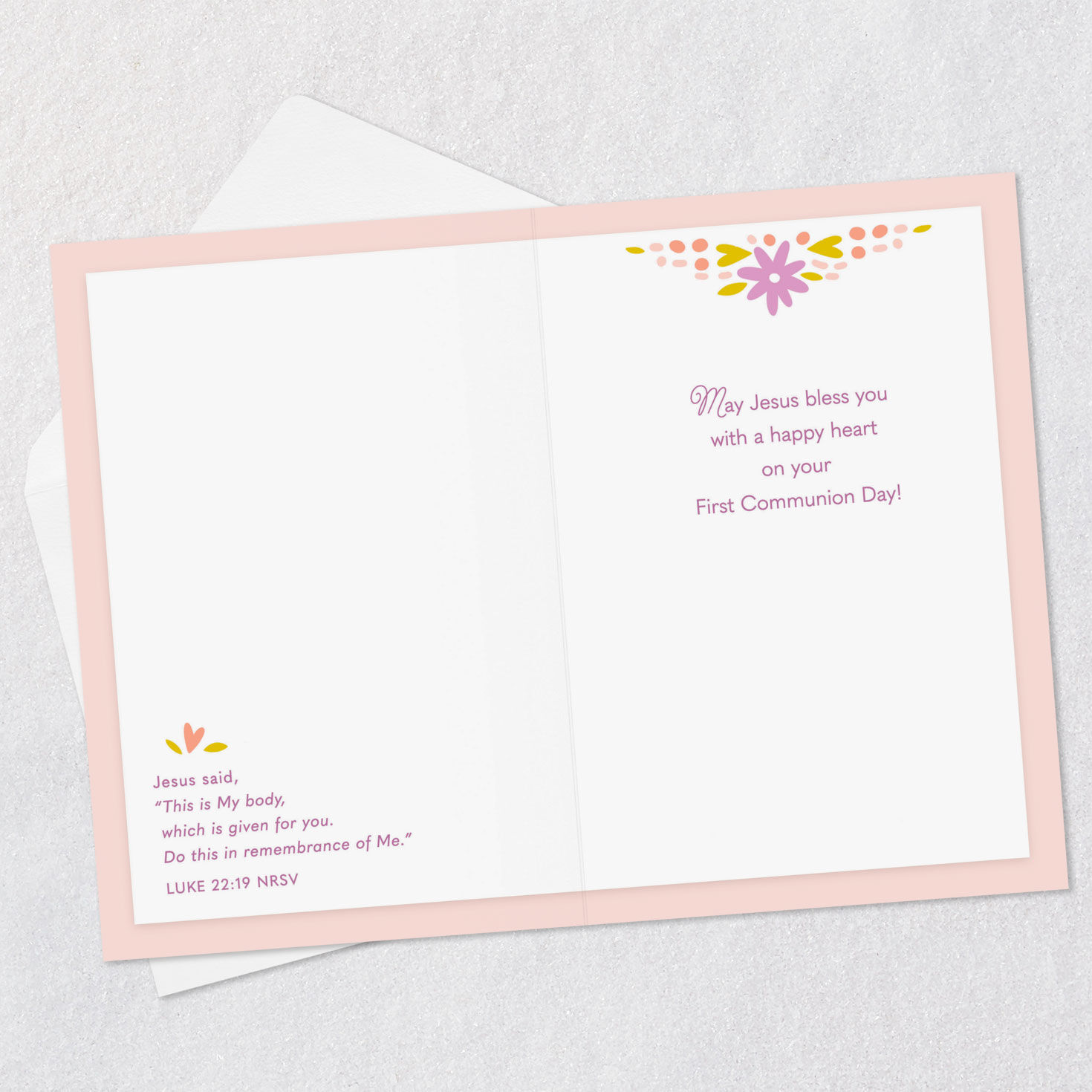 Flowers Around Heart 1st Communion Card for Niece Open card with envelope image number 4