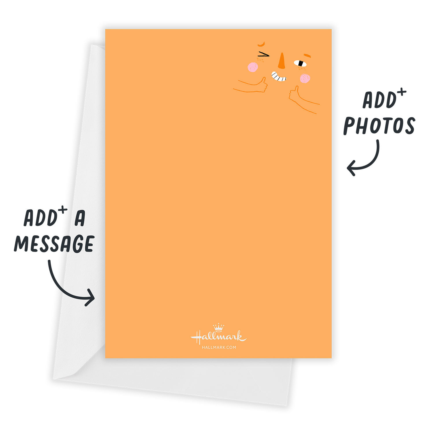 Orange Face Personalized Surprise Party Invitation Card back with Envelope indicating personalization image number 3