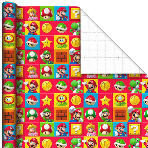 Super Mario™ on Colorful Squares Wrapping Paper, 17.5 sq. ft., 
