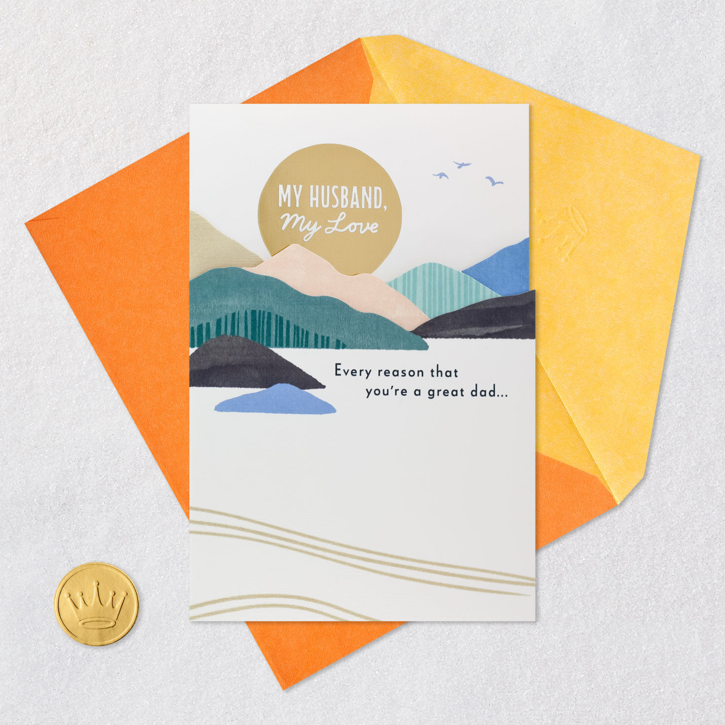 Gold Sun Over Mountains Father's Day Card Card Front with Envelope and Gold Seal image number 5