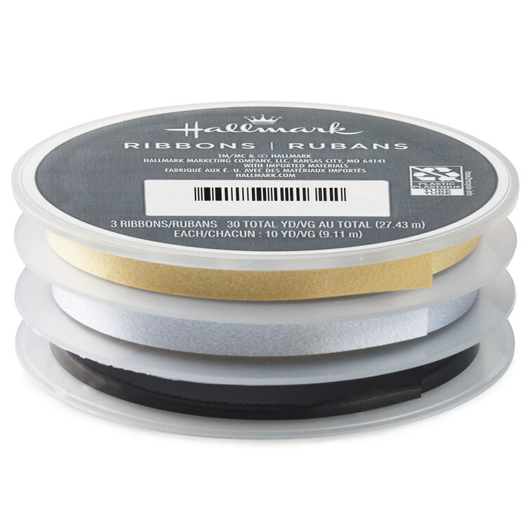 0.2" Gold/Silver/Black Metallic 3-Pack Curling Ribbon, 90' total