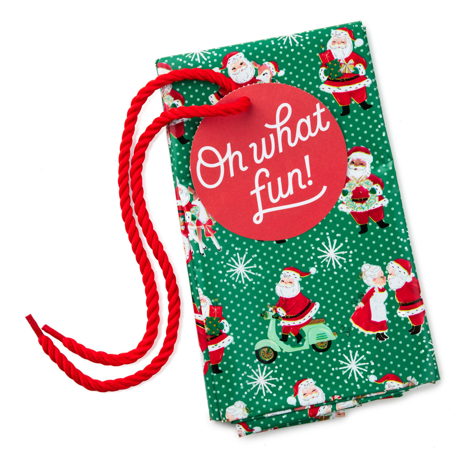 Retro Santa on Green Giant Plastic Holiday Gift Bag fronts flat image number 3