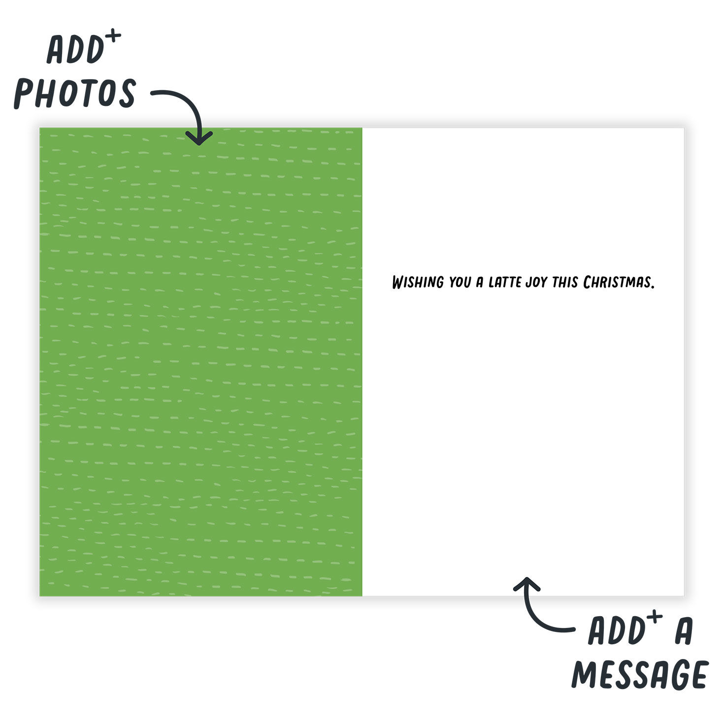 Snowman Coffee Cartoon Personalized Christmas Card Open Card indicating personalization image number 3