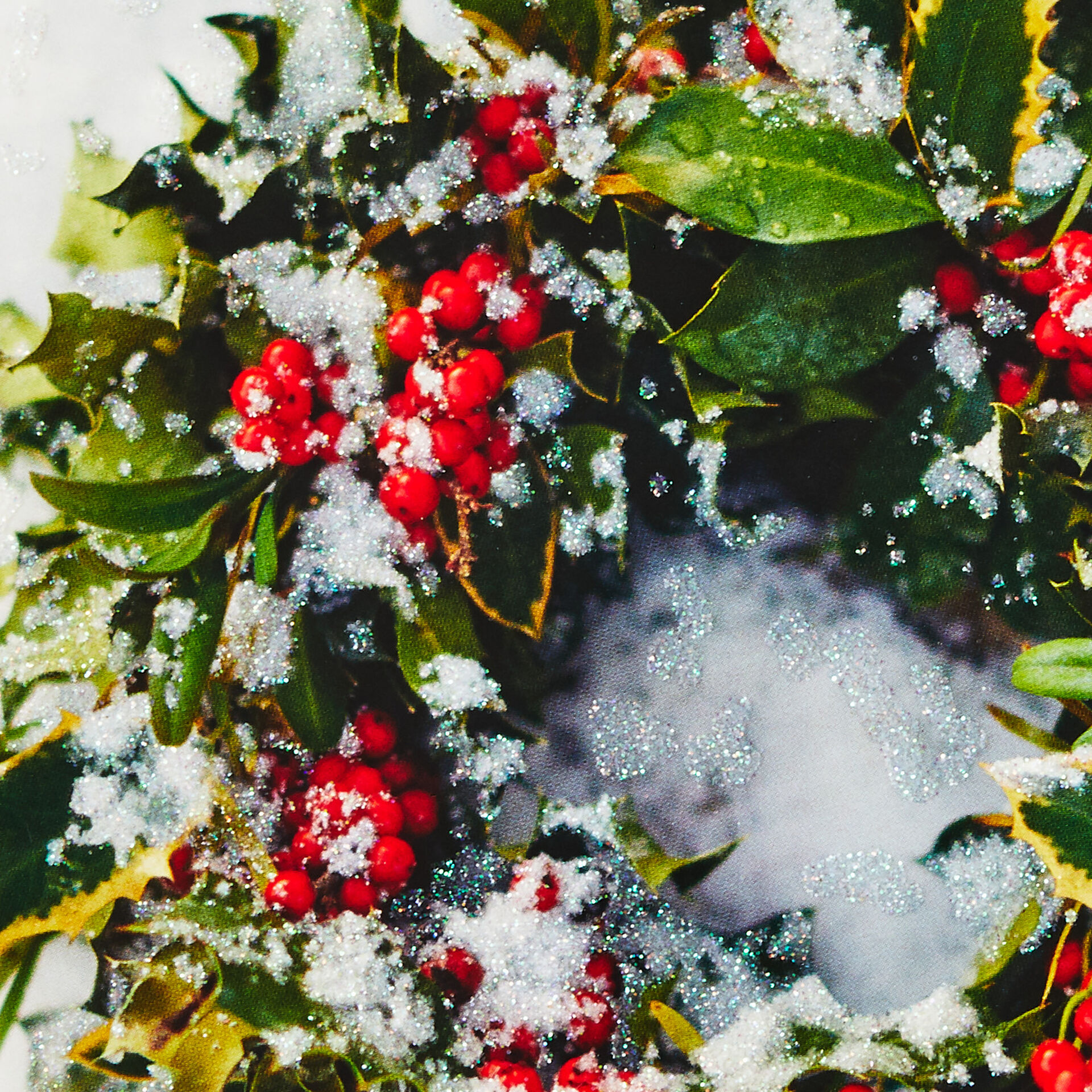 SnowDusted Holly Wreath Christmas Cards, Box of 40