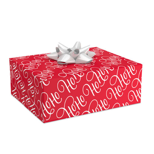 Ho Ho Ho Script Lettering on Red Christmas Wrapping Paper, 40 sq. ft., 