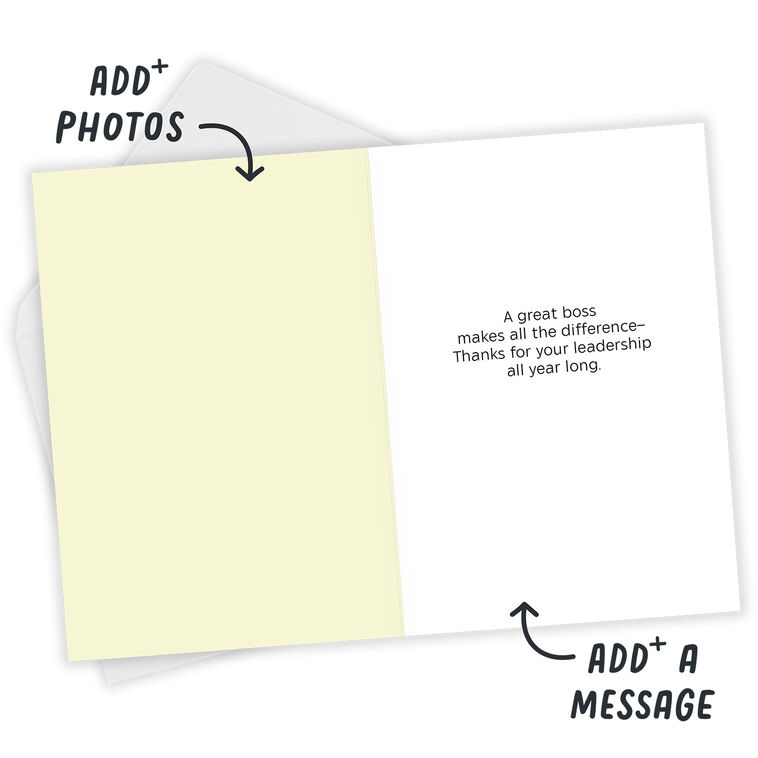 Colored, Gold Letters Personalized Boss's Day Card Open Card with Envelope indicating personalization image number 3