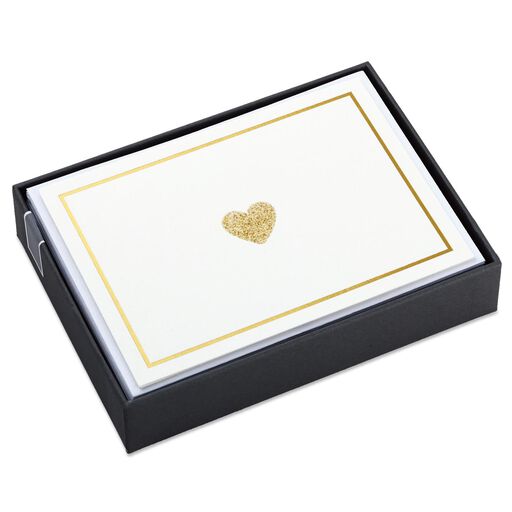 Glittery Gold Hearts Blank Note Cards, Box of 10, 
