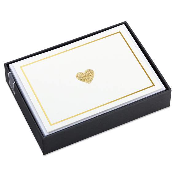 Glittery Gold Hearts Blank Note Cards, Box of 10