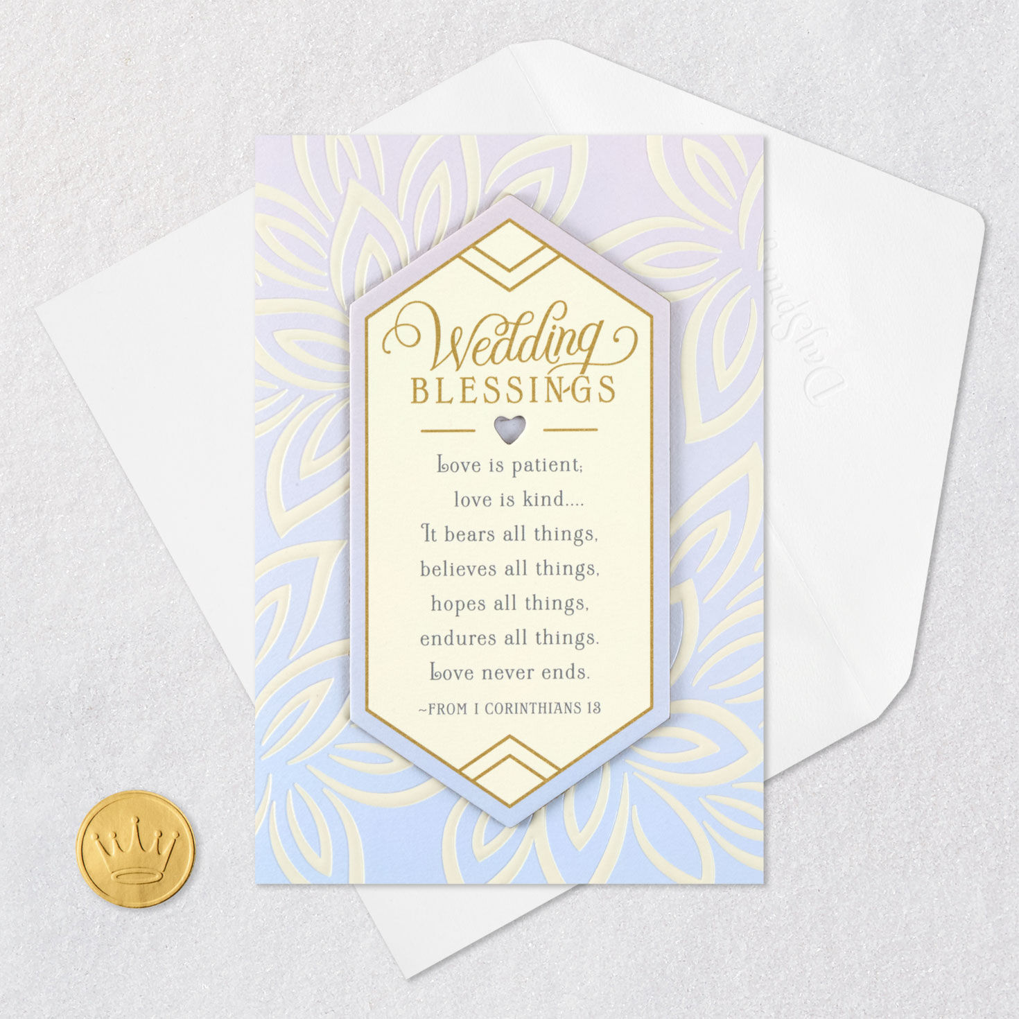 Heart and Flowers Wedding Card With Scripture Card Front with Envelope and Gold Seal image number 6