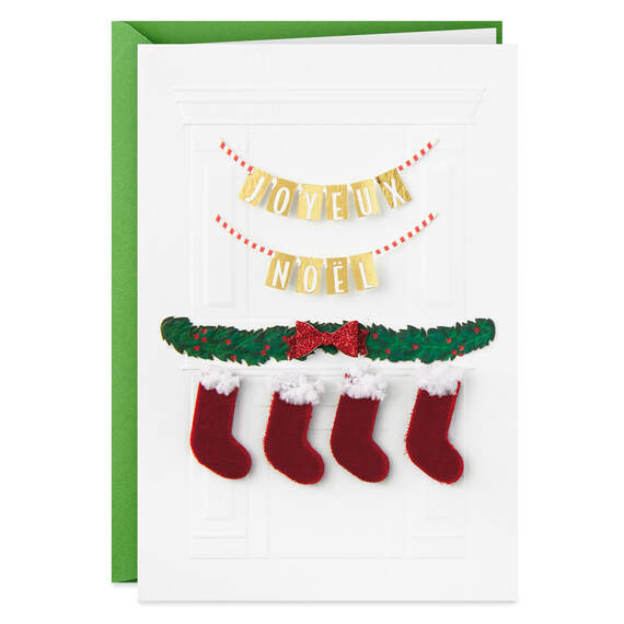 Mantel With Stockings French-Language Christmas Card, , large image number 1