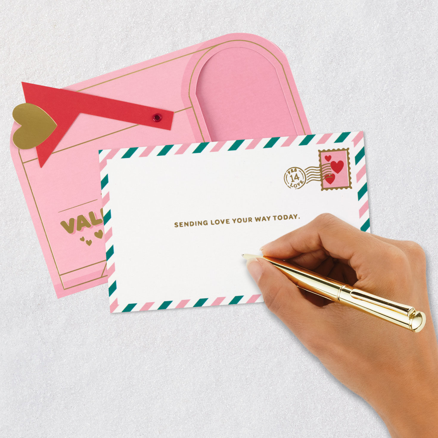 Pink Mailbox Papercraft Valentine's Day Card Signing card image number 8