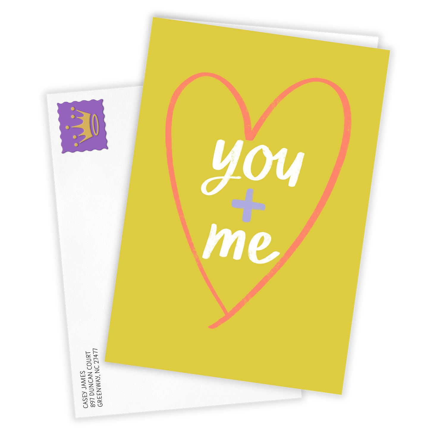 You + Me Doodle Heart Personalized Love Card Card Front with Envelope image number 2