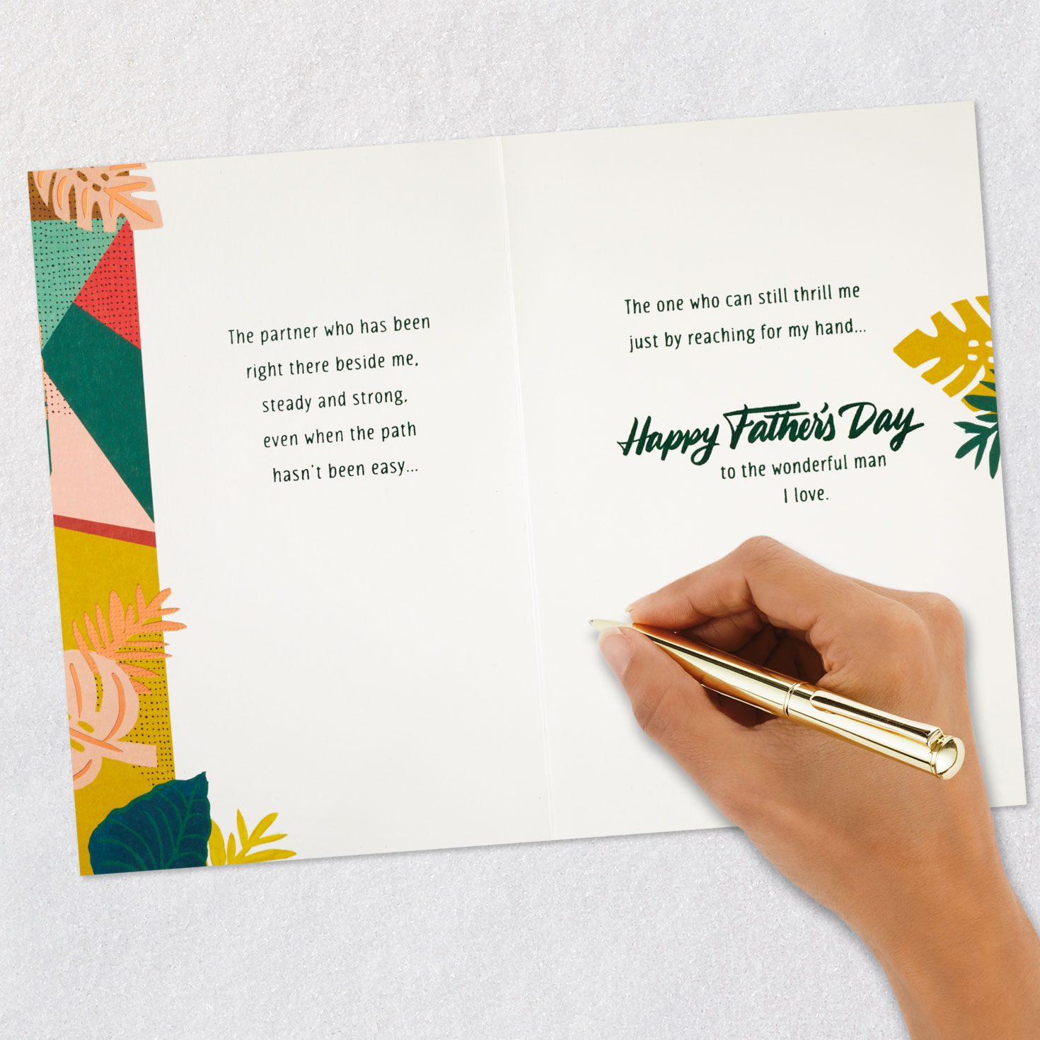 Tropical Leaves Romantic Father's Day Card Card Front with Envelope and Gold Seal image number 7