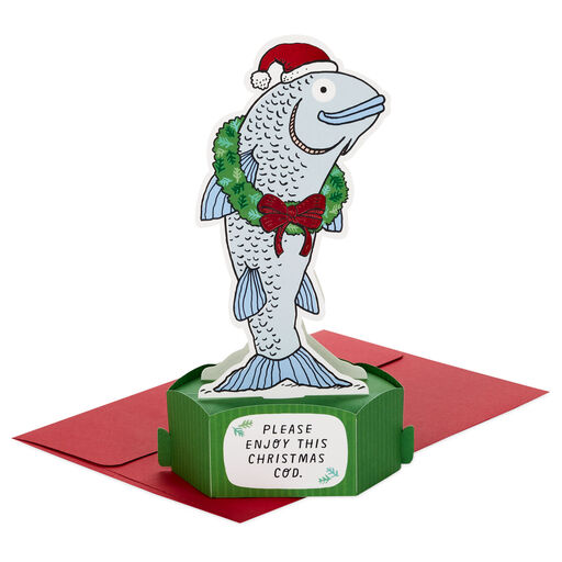 Christmas Cod Fish Pun Funny 3D Pop-Up Christmas Card, 