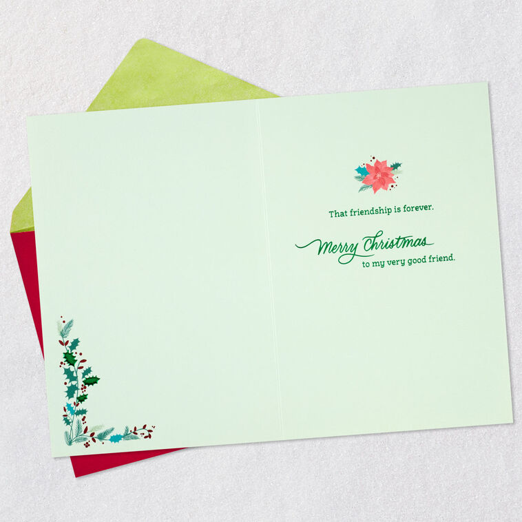 Vintage Holly and Ivy with Poinsettia Friend Christmas Card Open card with envelope image number 3