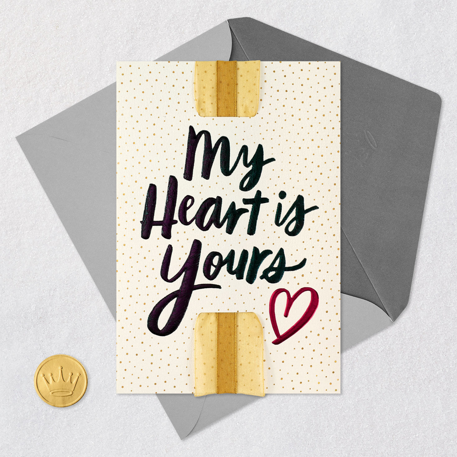 Gold Ribbon and Dots Romantic Valentine's Day Card Card Front with Envelope and Gold Seal image number 7