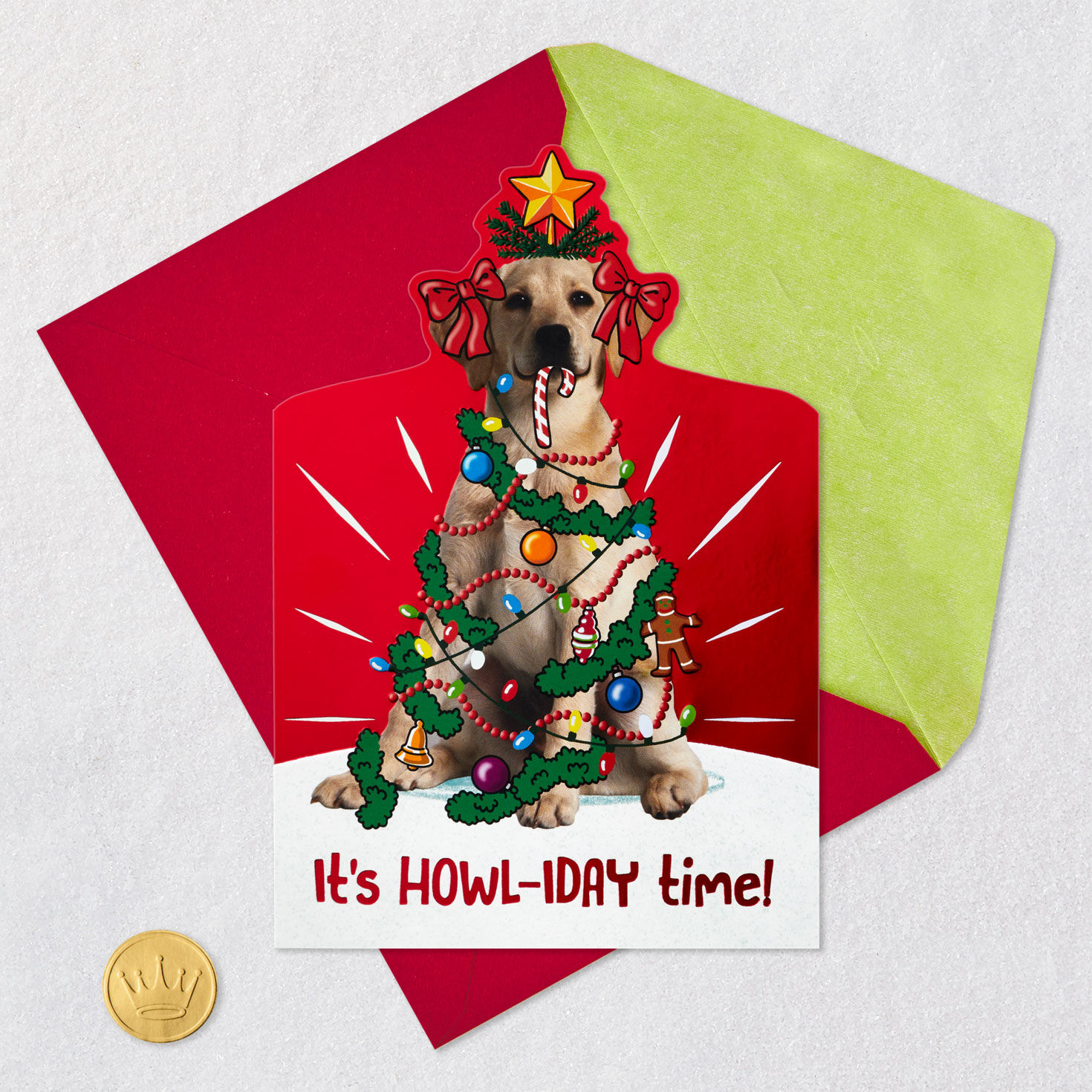 Yellow Lab Dog in Christmas Decor Christmas Card Card Front with Envelope and Gold Seal image number 5