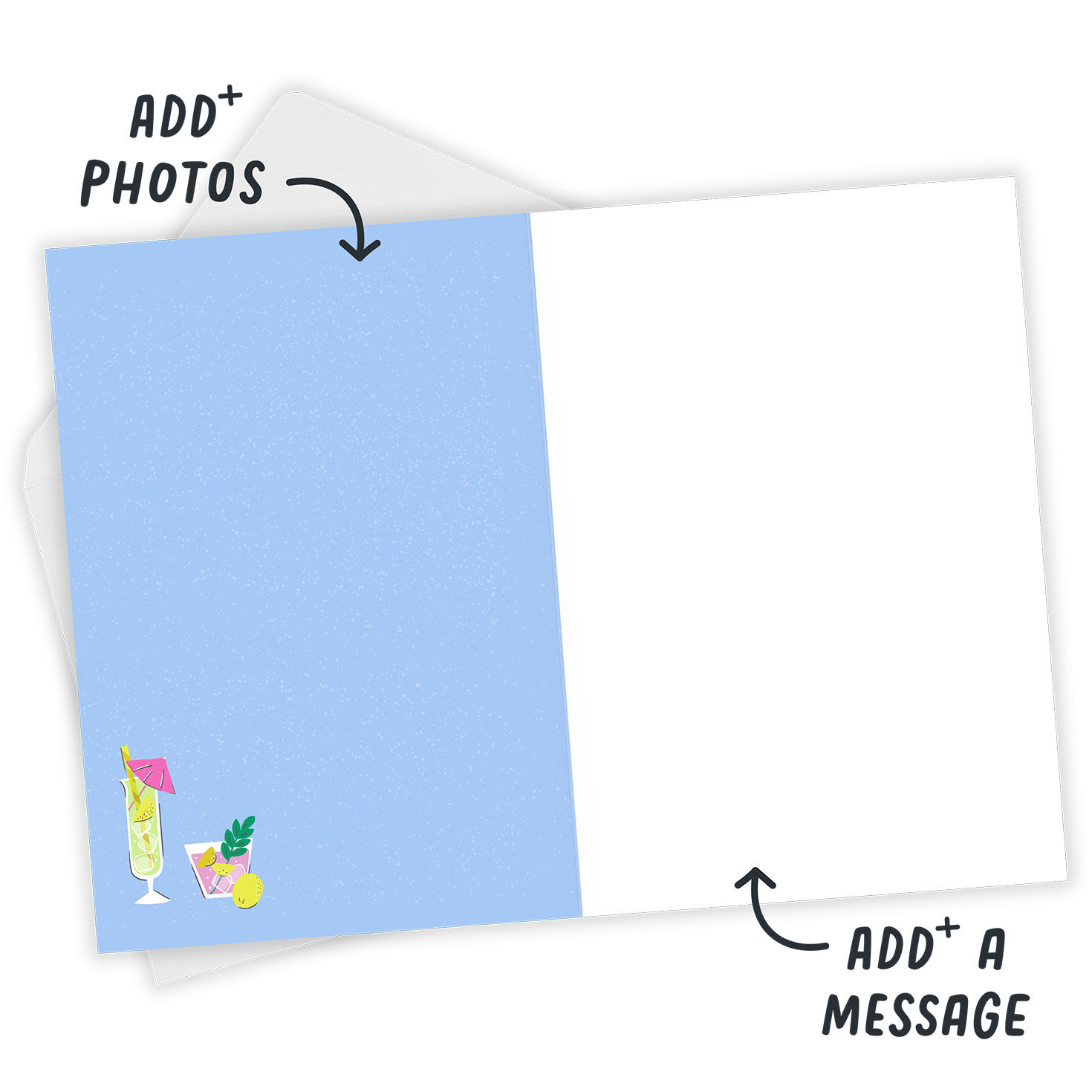 Grid of Tropical Cocktail Glasses Personalized Card Open Card with Envelope indicating personalization image number 3