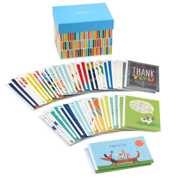 Assorted All-Occasion Kids Cards in Colorful Stripe Organizer Box, Box of 48