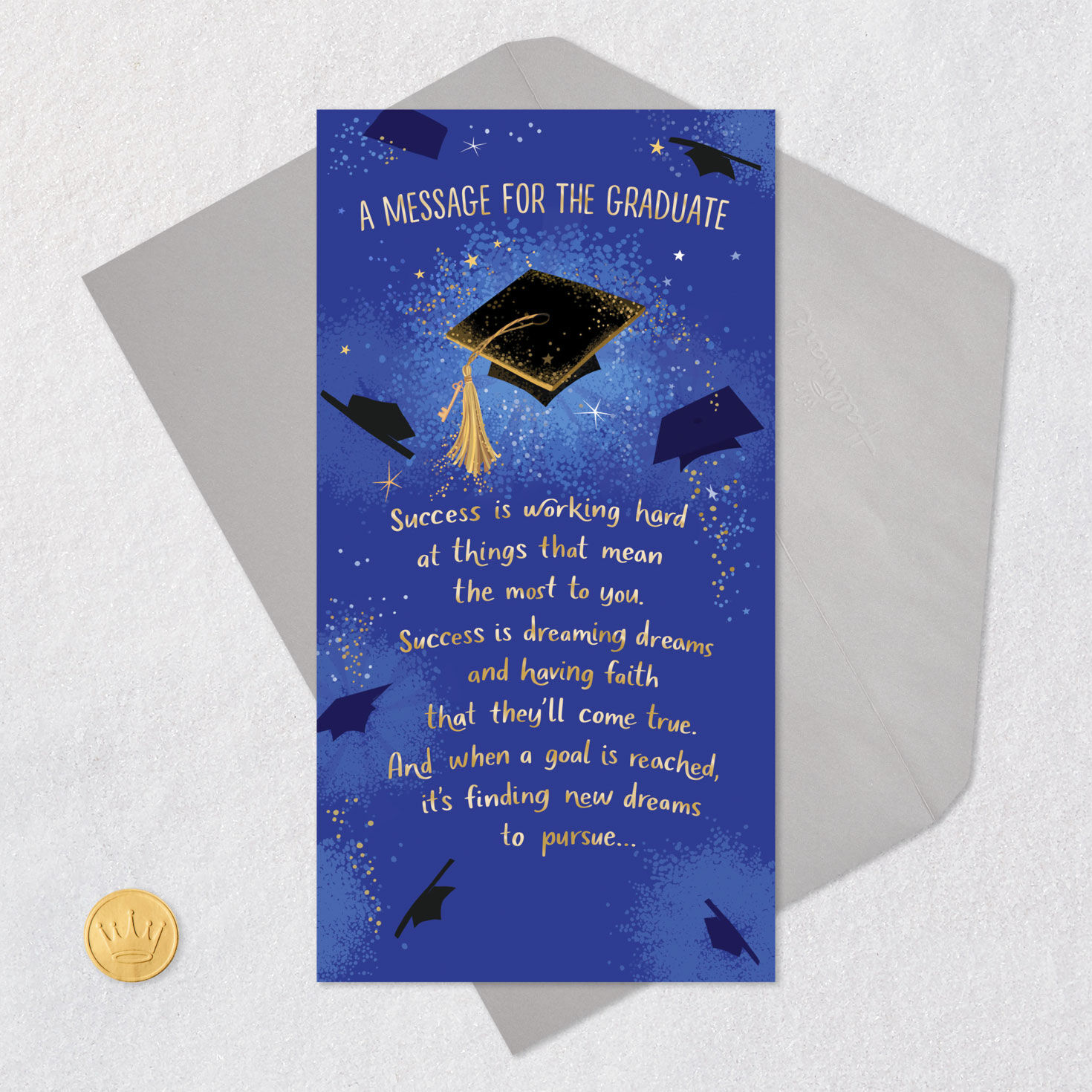 Watercolor Mortarboards Graduation Money Holder Card Card Front with Envelope and Gold Seal image number 7