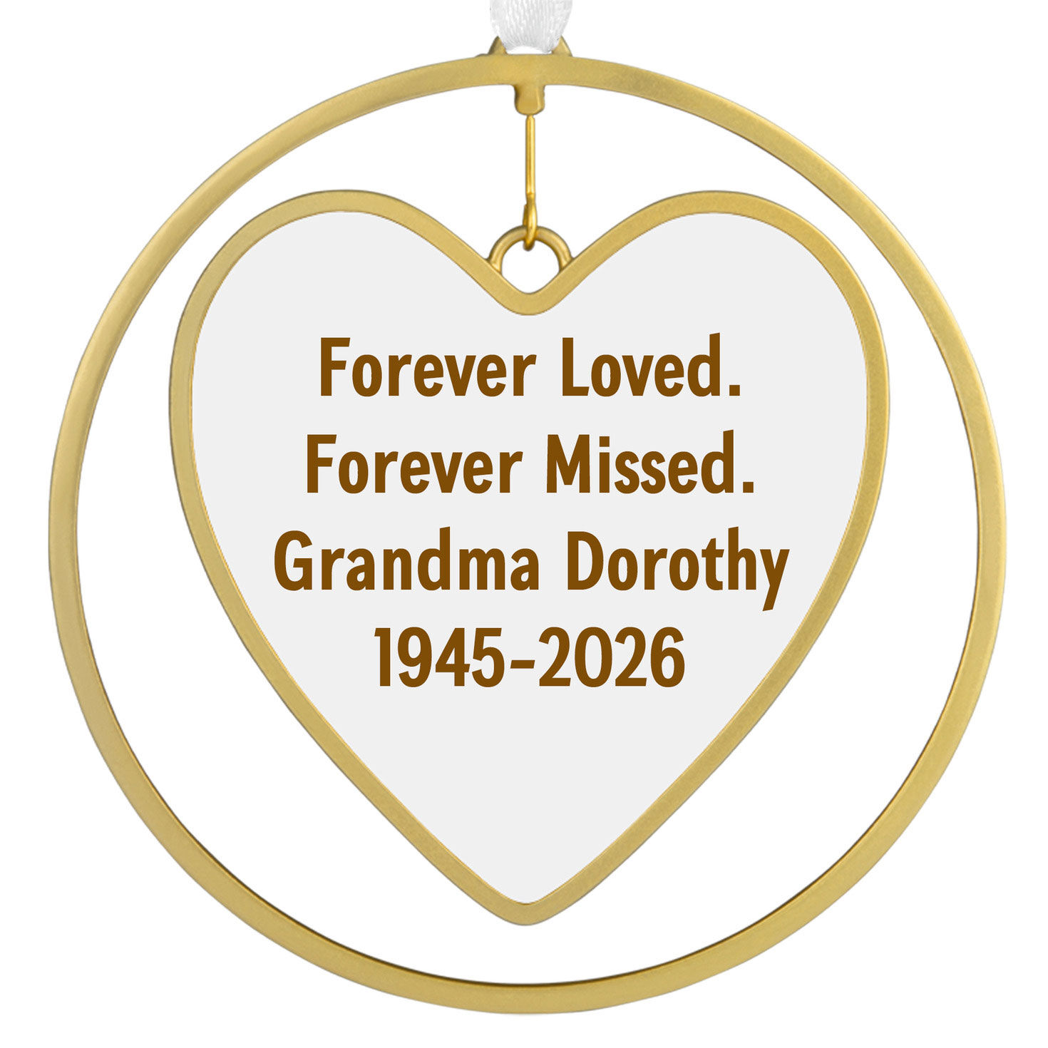 Gold Heart in Ring Personalized Text Ornament upclose view image number 5
