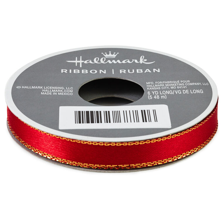Red 0.3" Satin Ribbon With Gold Edges, 18'