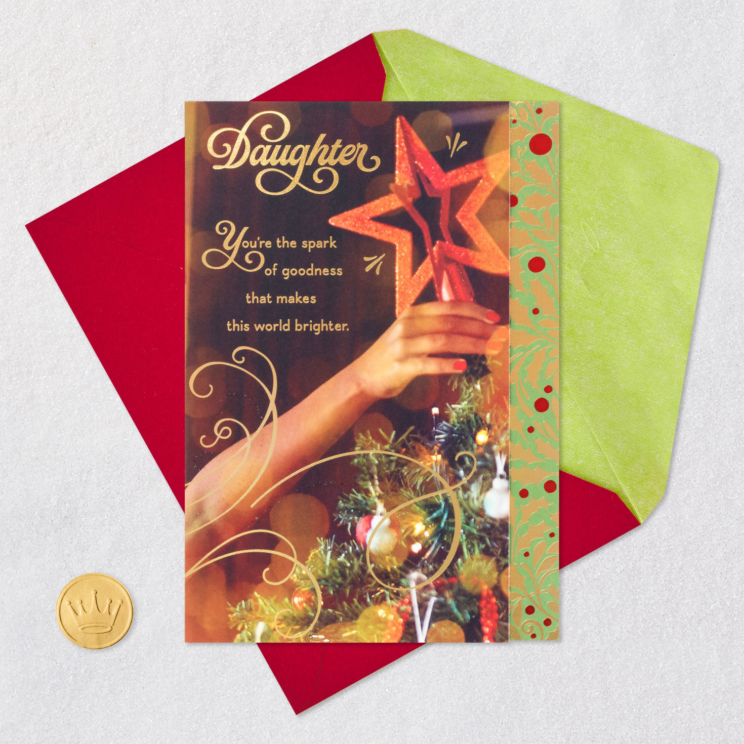 Glitter Star Tree Topper Christmas Card for Daughter Card Front with Envelope and Gold Seal image number 6