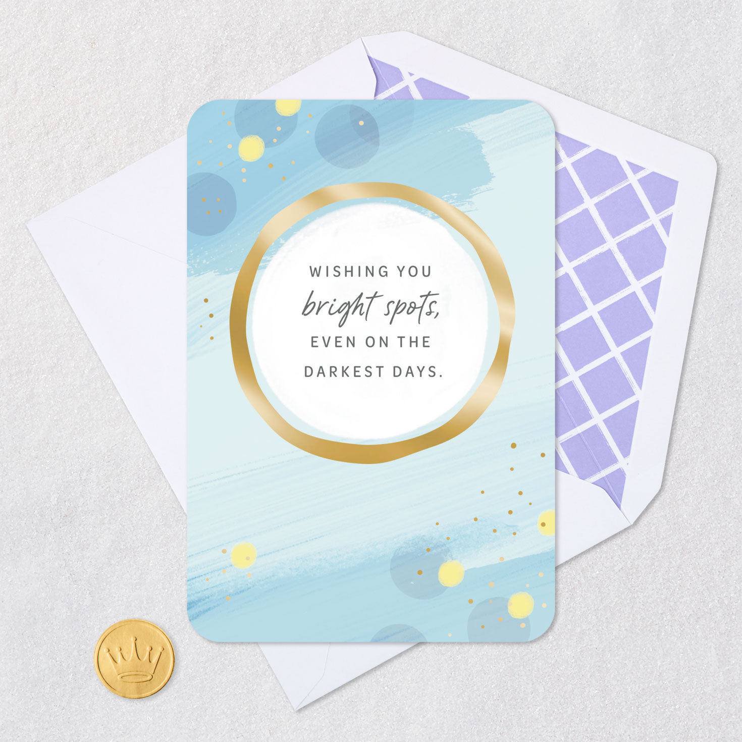 Blue Watercolor Dots Gold Circle Encouragement Card Card Front with Envelope and Gold Seal image number 5