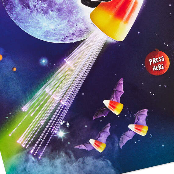 Cat on Light-Up Rocket Funny Musical Halloween Card, , large image number 4