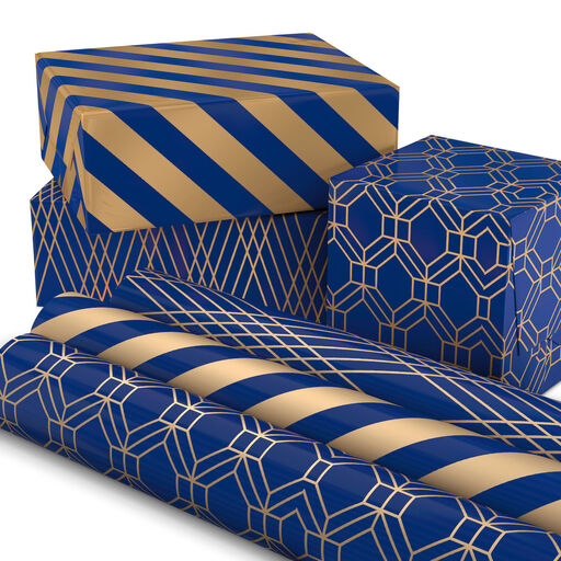 Navy and Gold 3-Pack Wrapping Paper, 105 sq. ft. total, 