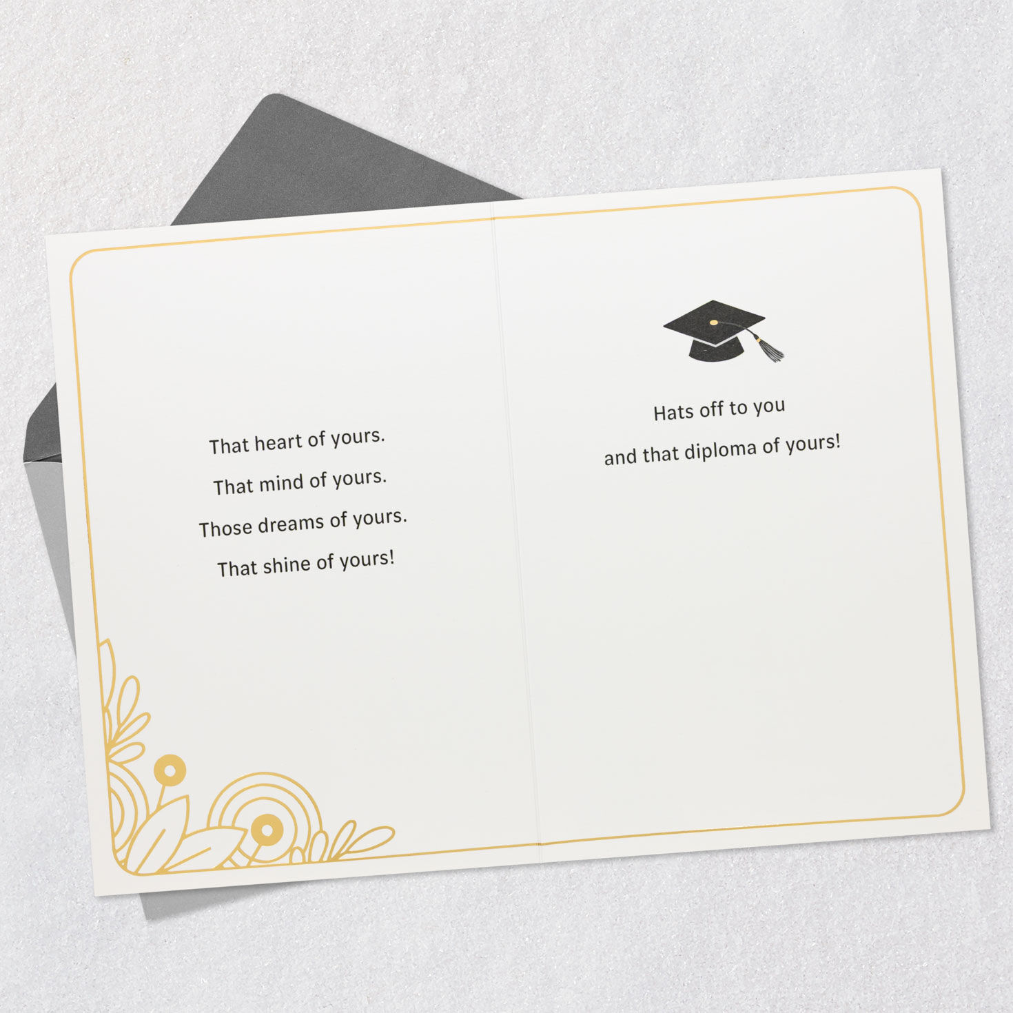 Grad Cap and Flower Doodles 2026 Graduation Card Open card with envelope image number 4