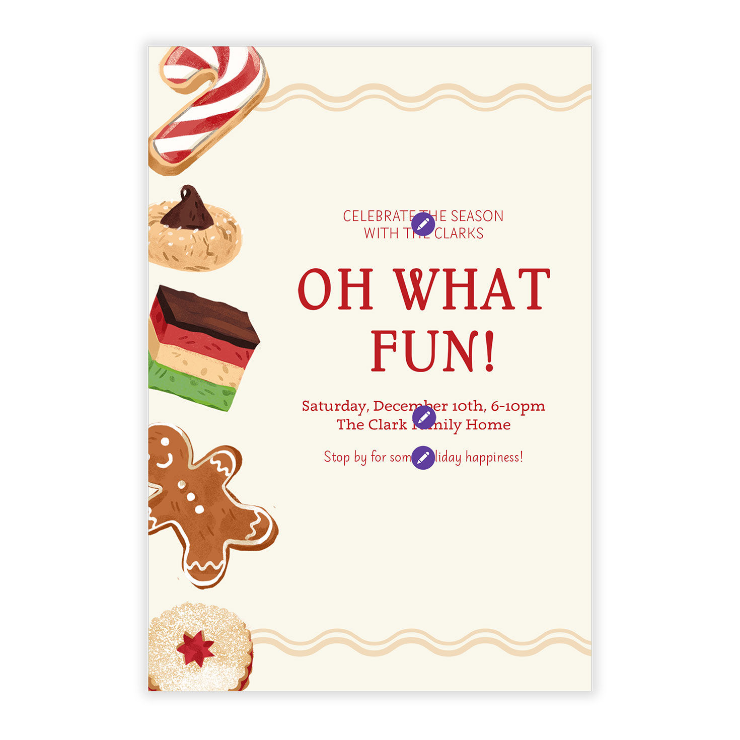 Christmas Cookies Border Personalized Invitation Card Front indicating personalization image number 5