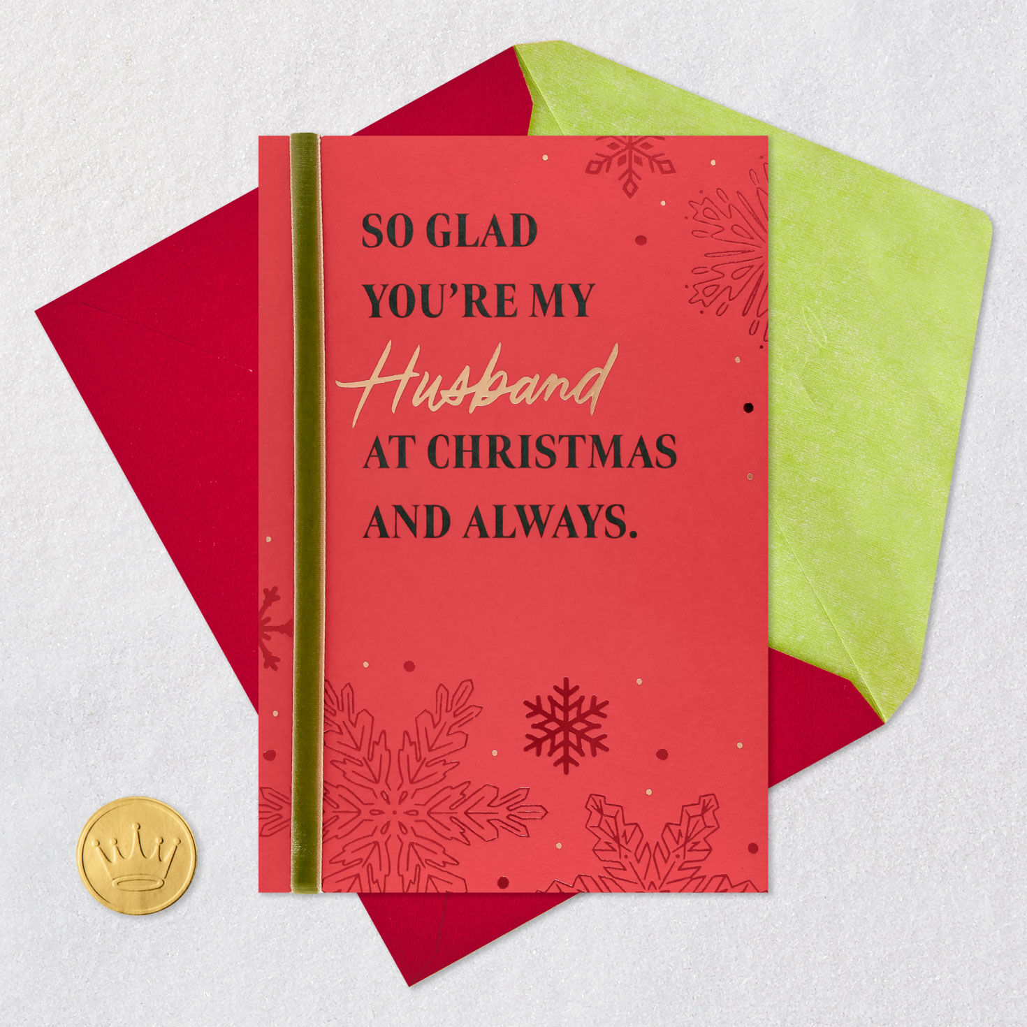 Red Snowflake Christmas Card for Husband Card Front with Envelope and Gold Seal image number 5