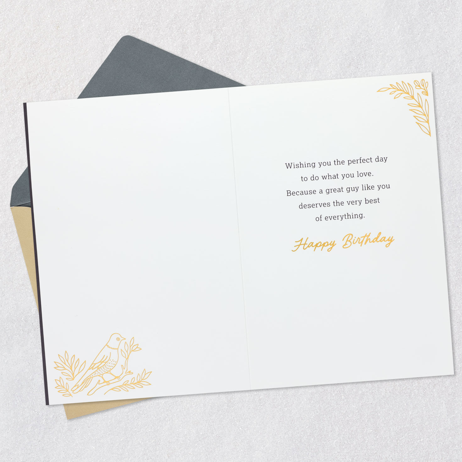 Faux Leather Bird and Greenery Son Birthday Card Open card with envelope image number 3
