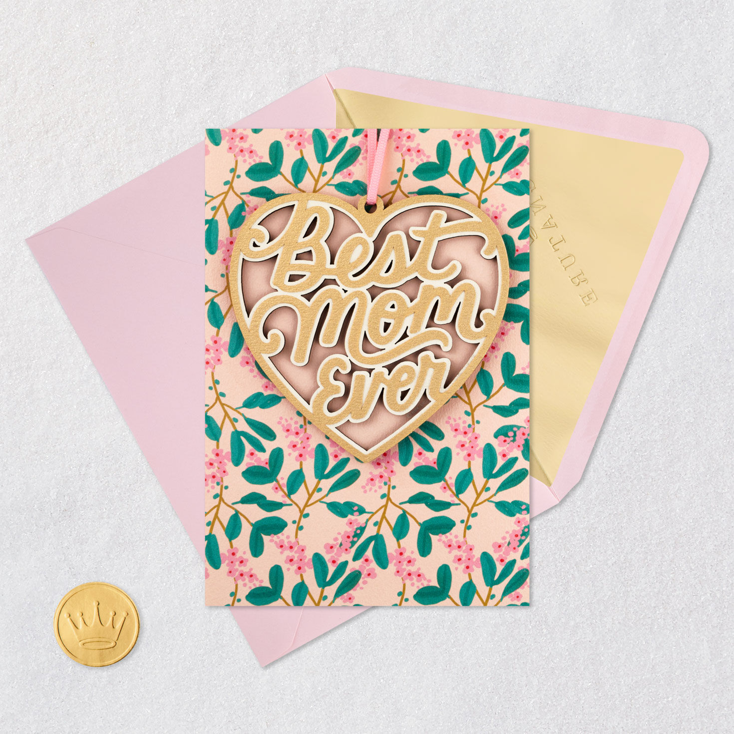 Best Mom Ever Floral Mothers Day Card and Ornament Card Front with Envelope and Gold Seal image number 6