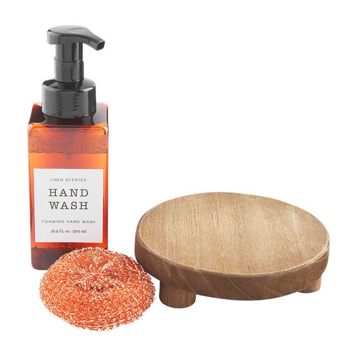 Mud Pie Boxed Hand Soap, Scrubber and Stand, Set of 3, 