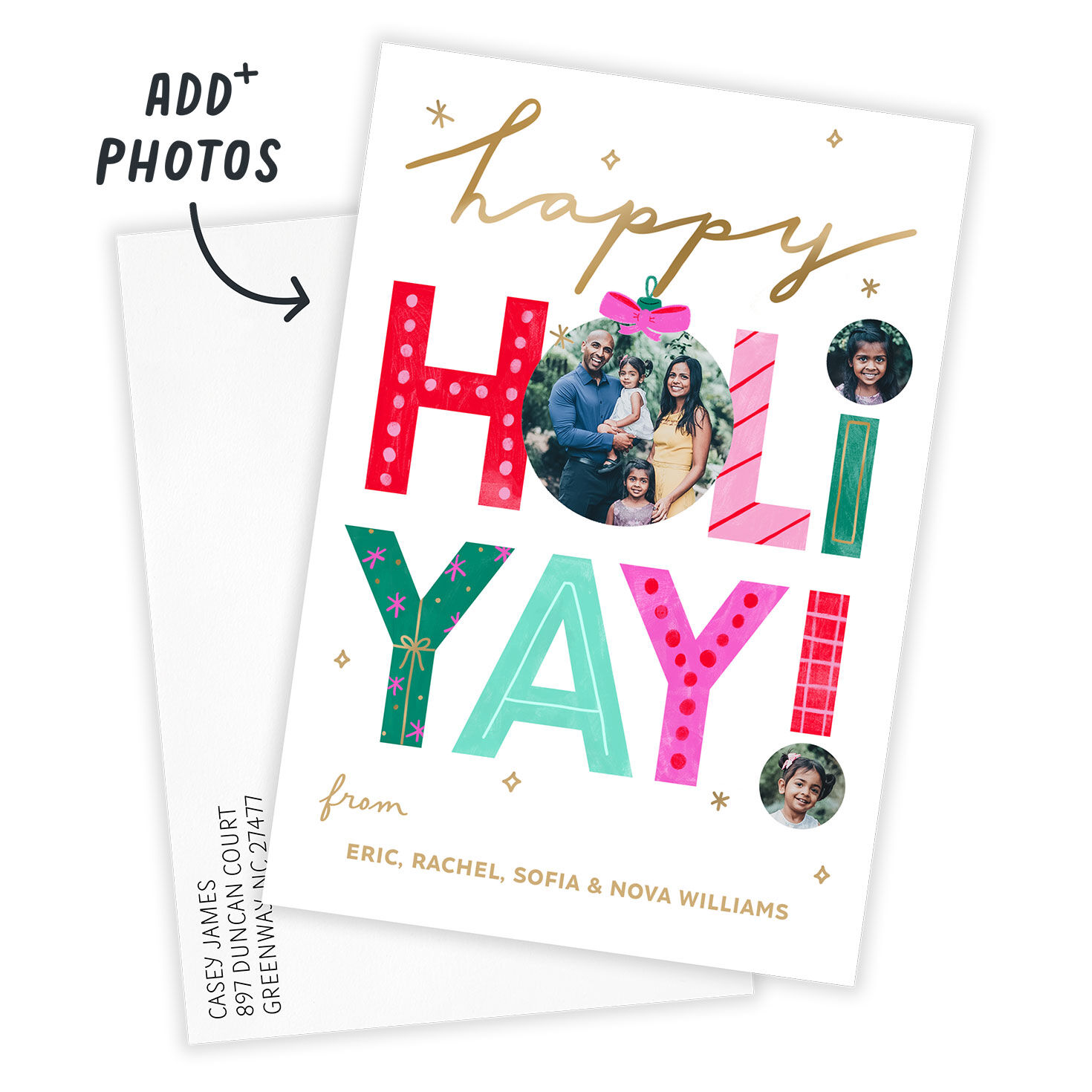 Happy Holiyay! Personalized Holiday Photo Card Card Front indicating personalization image number 2